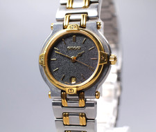 Vintage Near MINT GUCCI 9000L Gold Black Dial Date Qz 25mm Women's Watch JAPAN