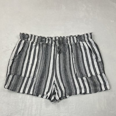 Time & Tru Women's XL Linen Blend Pull-On Drawstring Shorts Pockets Striped