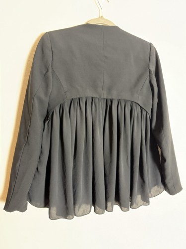 Trouve Nordstrom Black Pleated Flowy Chiffon Ethereal Back Open Jacket Blazer Sm - Picture 2 of 6