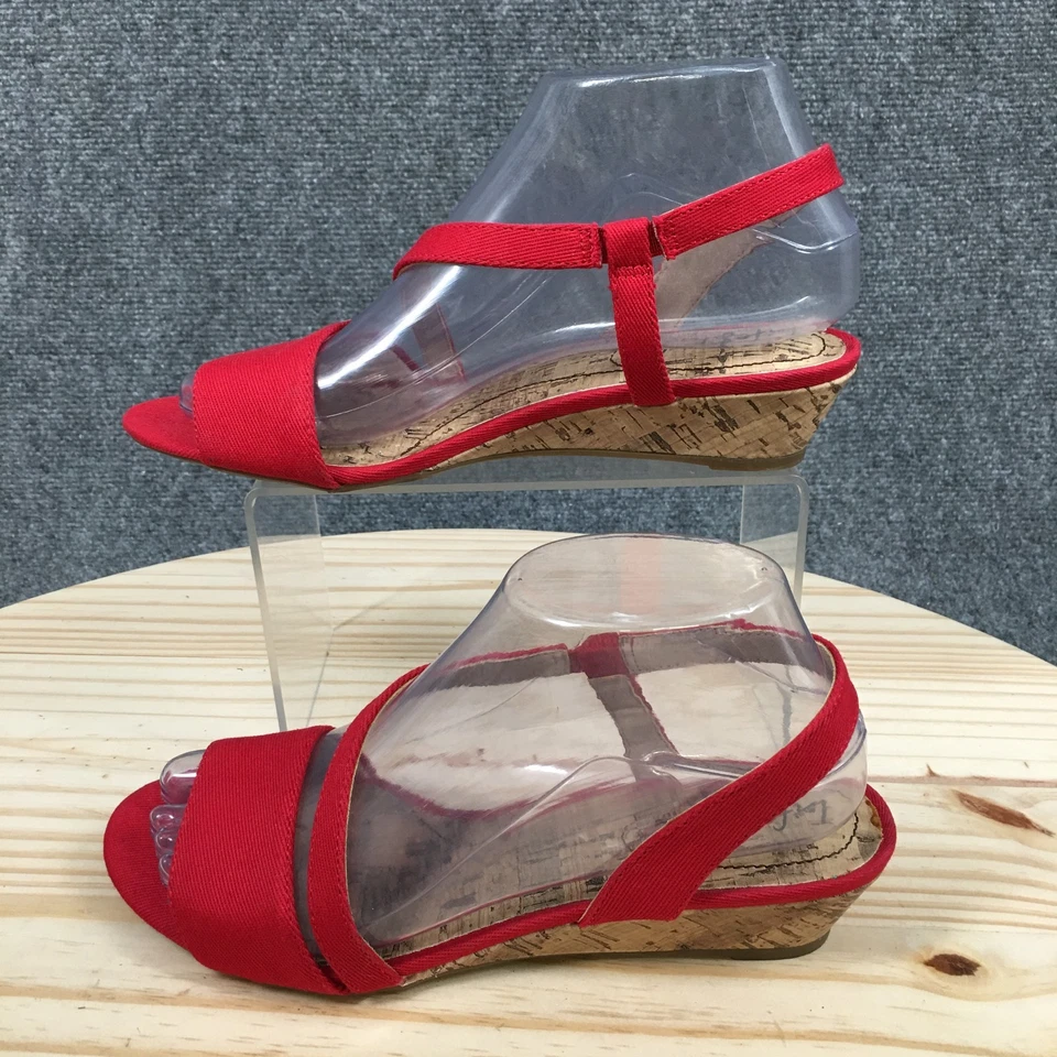 Sandalias LifeStride Para Mujer 7 M Yasmine Informales Punta Abierta Cordones Cuña Tela Roja Foto 2 de 4