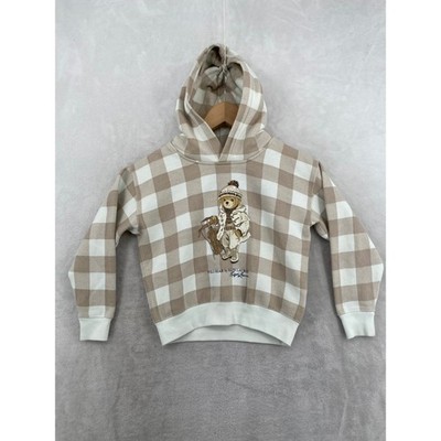 Polo Ralph Lauren Hoodie Kids 6X Tan Buffalo Check Polo Bear
