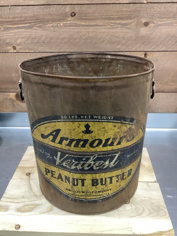 Vintage Armours Veribest Peanut Butter 50 Lb. Metal Pail.