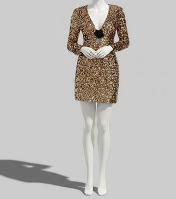 Dress the Population Women's Gold Tula Rosette Sequin Bodycon Dress Size XS