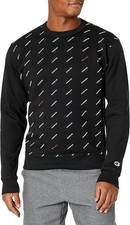 Champion Sweater Men  s Large AOP Spell Out Black Crewneck Pullover Athletic EUC