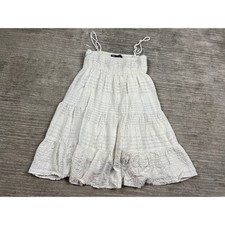Zara Dress Womens XS White Tiered Mini Smocked Cotton Adjustable Straps Textured