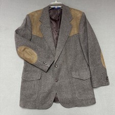 Vintage Pendleton Herringbone Western Wool Blend Suede Elbow Patches Blazer 46 L