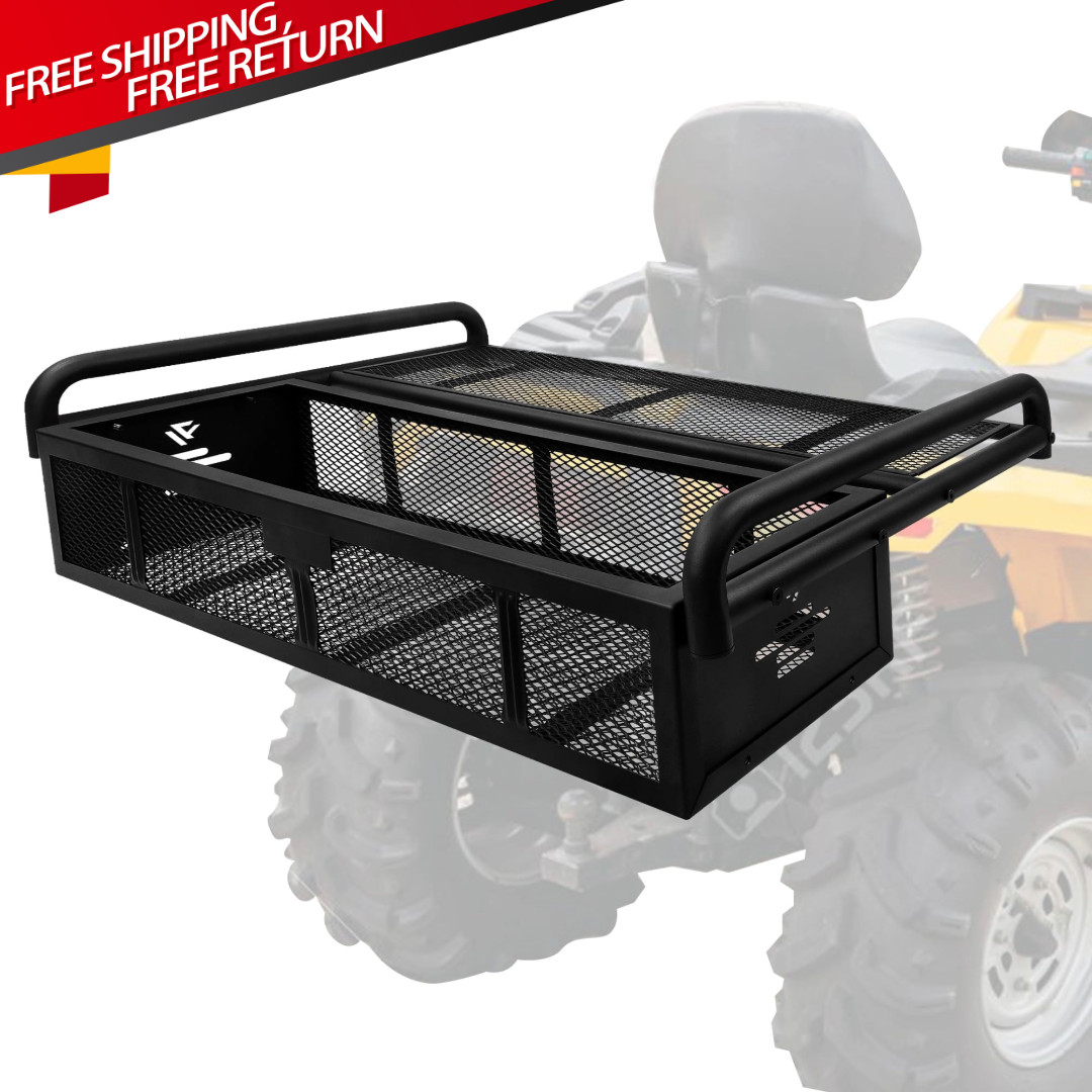Heavy Duty ATV Rear Cargo Rack Basket Steel Utility Carrier Black