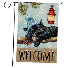 Winter Cat Garden Flag 12x18 Inch Double-Sided Burlap Welcome 2025-RMQ-786