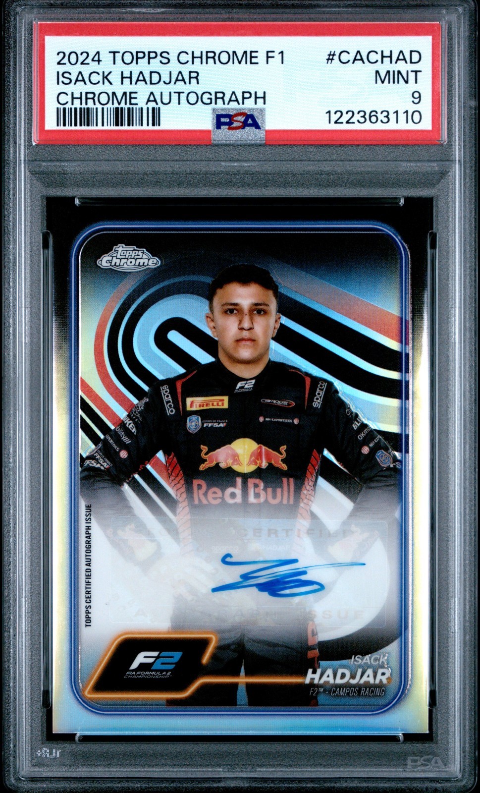 2024 Topps Chrome Formula 1 F1 Isack Hadjar Refractor Auto #CAC-HAD PSA 9