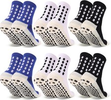 6 Pairs Kids Grip Soccer Socks Medium, 6 Pairs, 2black  2white  2blue-1
