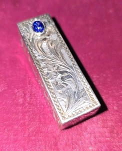 VINTAGE Italy Silver 800 Etched Lipstick Case Holder Cabochon Lapis Lazuli Antiq