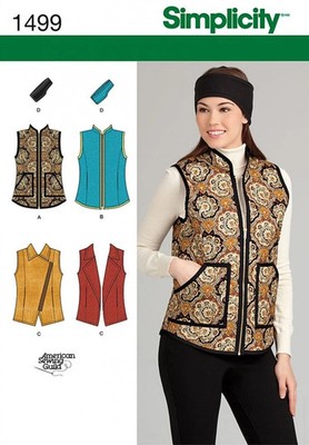 Simplicity Sewing Pattern 1499 Size L 6-14 Vests and Headbands Outerwear UNCUT