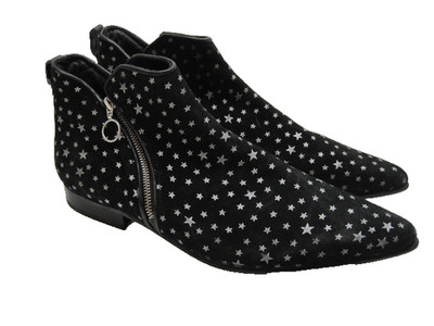John Fluevog Tokyo Smith Double Zip Ankle Boots Leather Suede Black Star Mens 12
