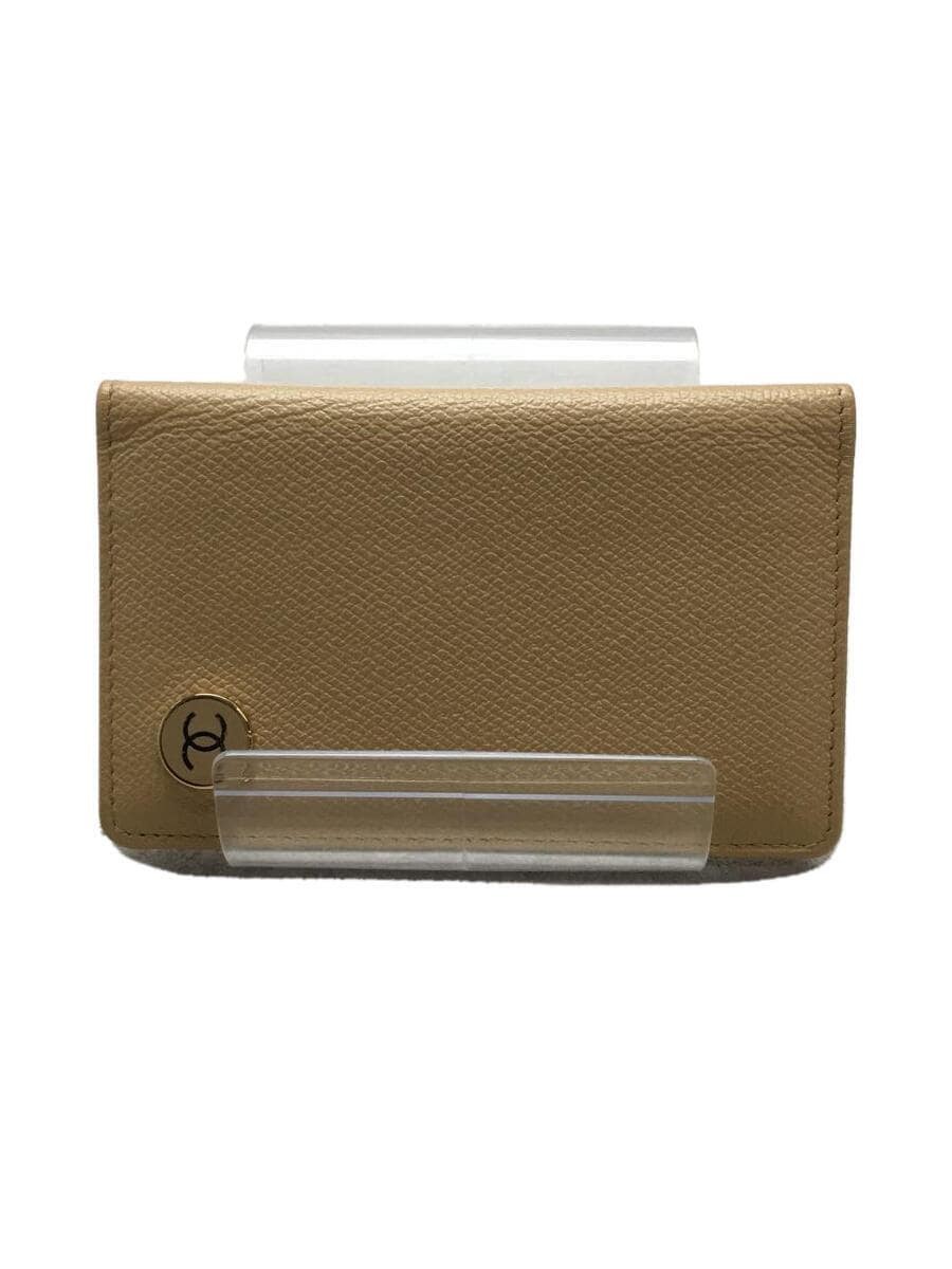 Authentic CHANEL Pass Case / Card Holder CC Logo Button Beige Used