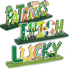 St. Patrick's Day Wooden Signs, 3-Piece Irish Shamrock Table Decor Set