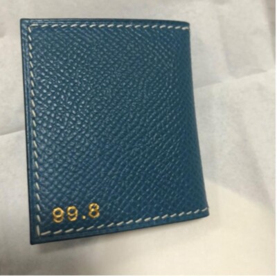 Hermes Mini Photo Frame Blue Leather Small Photo Case Authentic