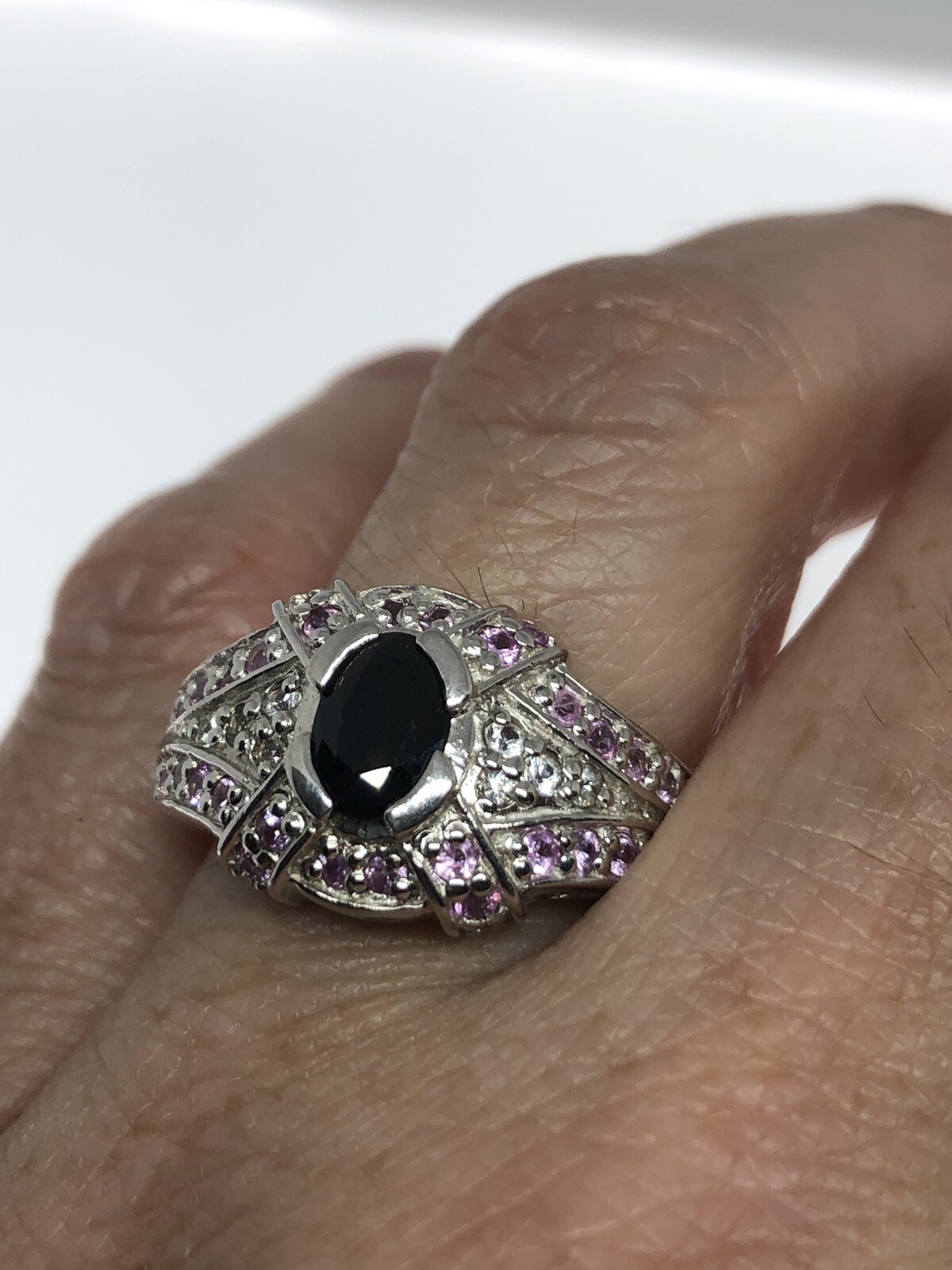 Vintage Blue Sapphire Ring 925 Sterling Silver Pink Sapphire Size 8 Tania okazja