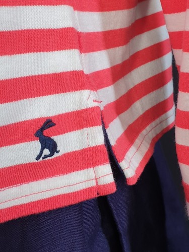 Joules Ladies Red Cream Striped Long Sleeved Dropped Shoulder Cotton Top UK 14 - Picture 5 of 10
