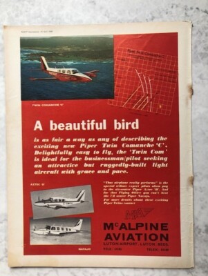 1969 Flugzeug Werbung MCALPINE AVIATION TWIN COMANCHE C SCHÖNER VOGEL LUTON