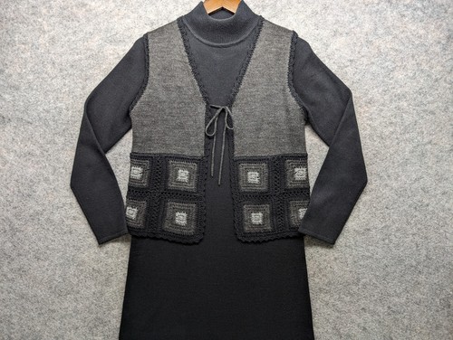 Nina Leonard Dress Womens Small Black Gray Mock Neck Wool Blend Sweater Maxi - Picture 3 of 11