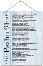 Inspirational Wood Art Signs, Psalms 91 Wall Sign, Hanging Printed Wall Plaque