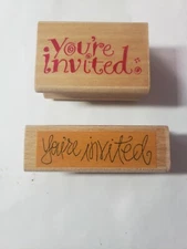 Wood Mounted Rubber Craft Stamps You're Invited Scrapbook 