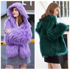 NEW Winter Women's Shaggy Faux Fur Open Front Short Jacket Fluffy Hooded Coat