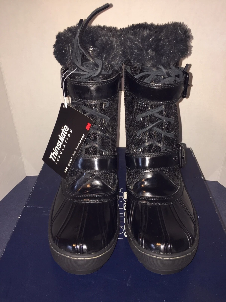 Women s Sperry Top Sider Alpine Black Patent Glitter Duck Boots