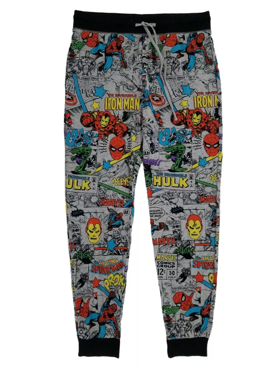 Marvel Mens Gray Avengers Comic Book Jogger Style Sleep Pants Pajama Bottoms  S