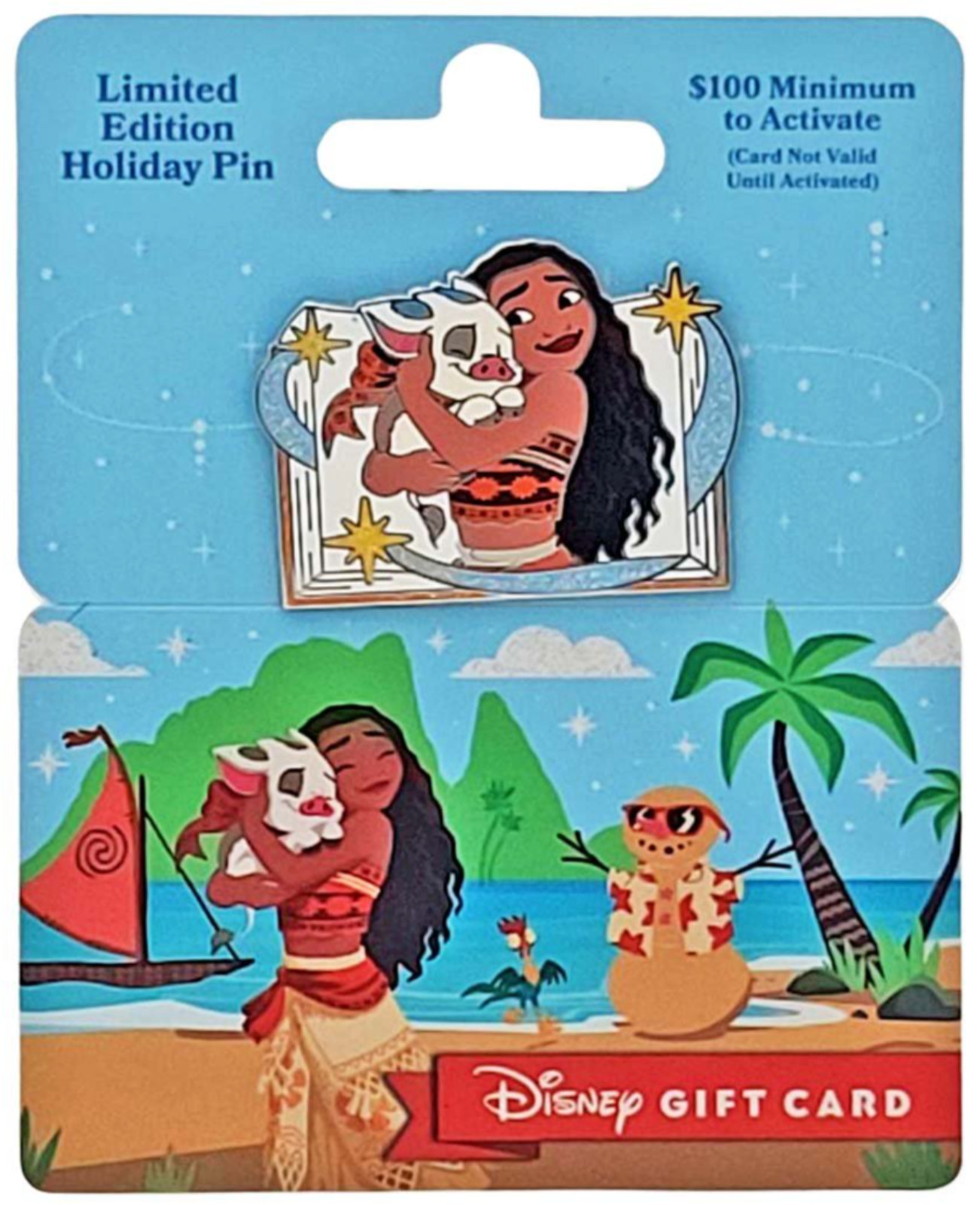 Disney 2023 Holiday Christmas Book Moana and Pua LE Trading Pin And $0 Gift Card