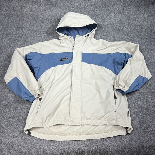 Columbia Jacket Mens Large Gray Blue Packable Hooded Windbreaker Rain