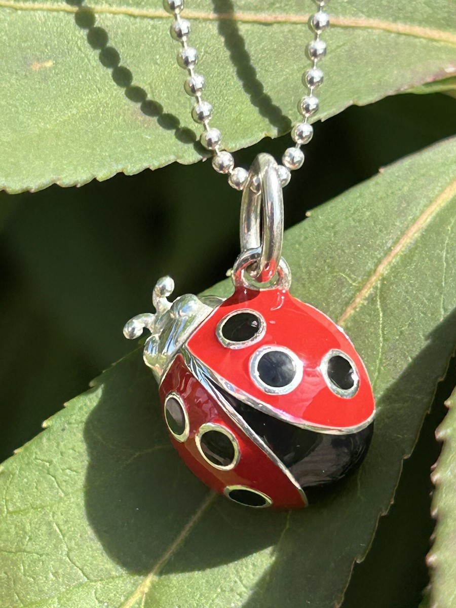 Tiffany & Co Silver Red Enamel Ladybug Luck Love Pendant Beaded