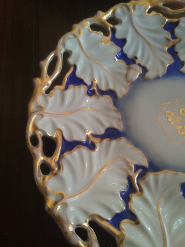 RARE Antique Pair KPM Blue, Gold & White Large Porcelain Plates Circa 1840-1859 - Picture 12 of 18