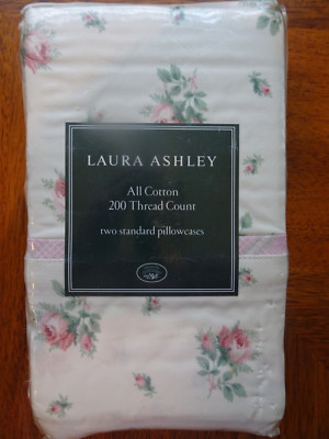 Laura Ashley ROSEMOOR APPL Pillowcases Standard Set Floral ROSEBUDS Shabby Chic