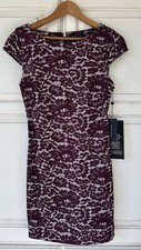 NWT TOMMY HILFIGER Burgundy Floral Faux Lace Sheath Stretch Knit Dress Sz 2