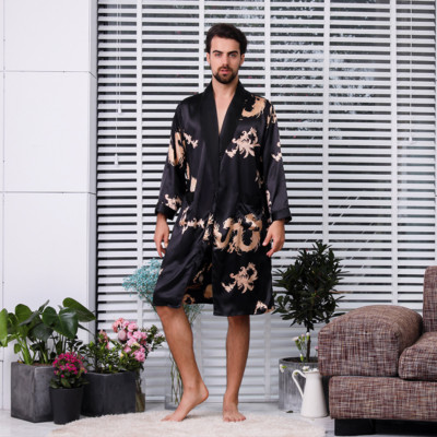 2Pcs set Uomo Kimono Accappatoio Raso Seta Pigiama Pigiami