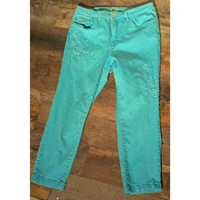 FDJ French Dressing Olivia Embroidered Ankle Pants Jeans Turquoise Size 10