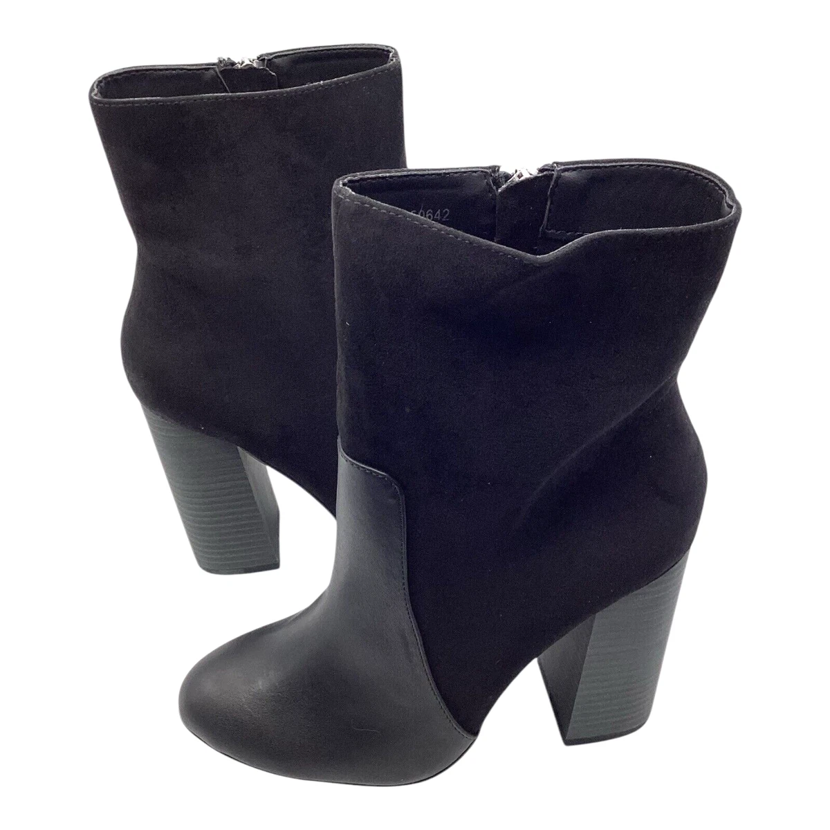 Anne Michelle Mujer Botines UK 4 Negro Imitación Gamuza Tacón Bloque Invierno