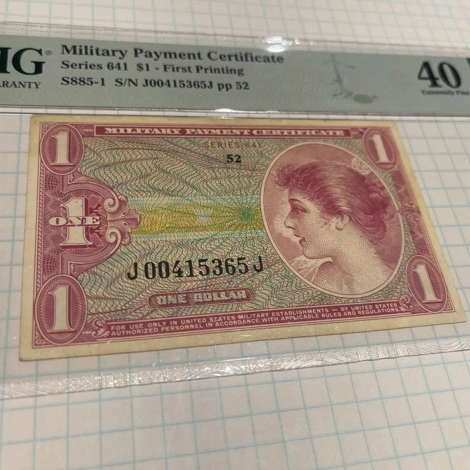 Vietnam War -Series 641 $1 Military Payment Certificate First Printing PMG 40 - Image 3 of 4