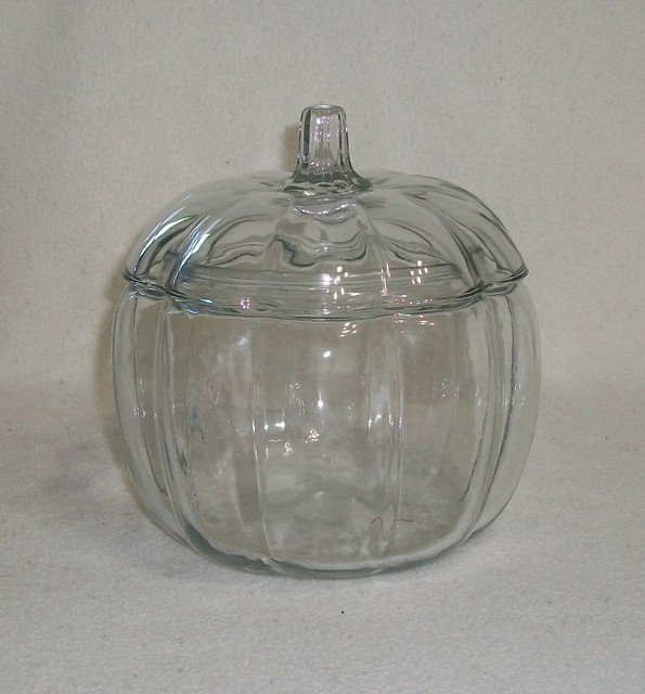 2 PC Halloween Pumpkin Shaped Glass Candy Jar / Cookie Jar with