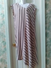 TAHARI Linen Blend Stripe Abstract Asymmetrical Dress Size XL