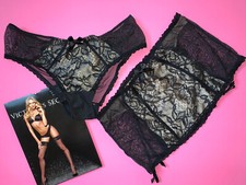 Victoria's Secret M garter skirt M panty STOCKINGS BLACK BEIGE lace SEDUCTION