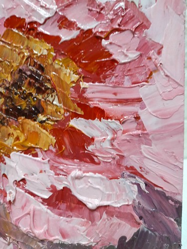 Original oil painting Abstract Pink Peony flower Artwork Still life Knife 9x7 in - Picture 5 of 6