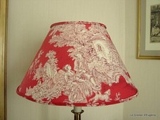 Grand abat-jour toile de Jouy Rouge  " Scènes champêtres"   41 cm