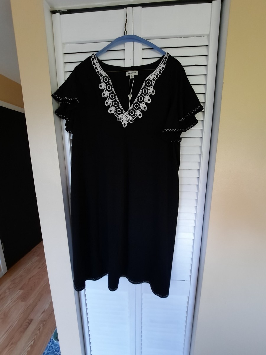 Max Studio Black Short Sleeve Shirt Dress Size 1X