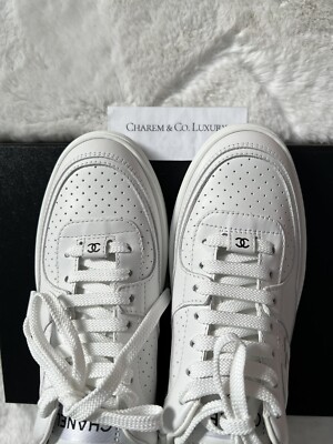 Brand New! CHANEL 🩶23A G45079 Calfskin White🩶Sneaker Shoes Size