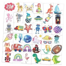 204 Sheets Glitter Tattoos for Kids,Individually Wrapped Kids Temporary