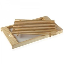 Bamboo Wooden Cutting Board With Crumb Catcher Tray Bread Chopping Slicing Board