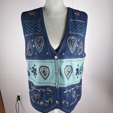 Paul Harris Design Womens L Vest 55 Wool Blend Embroidered Floral Paisley Motif