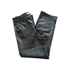 Image of M&S Black Faux Leather Trousers Size 12 BNWT Straight Leg High Rise